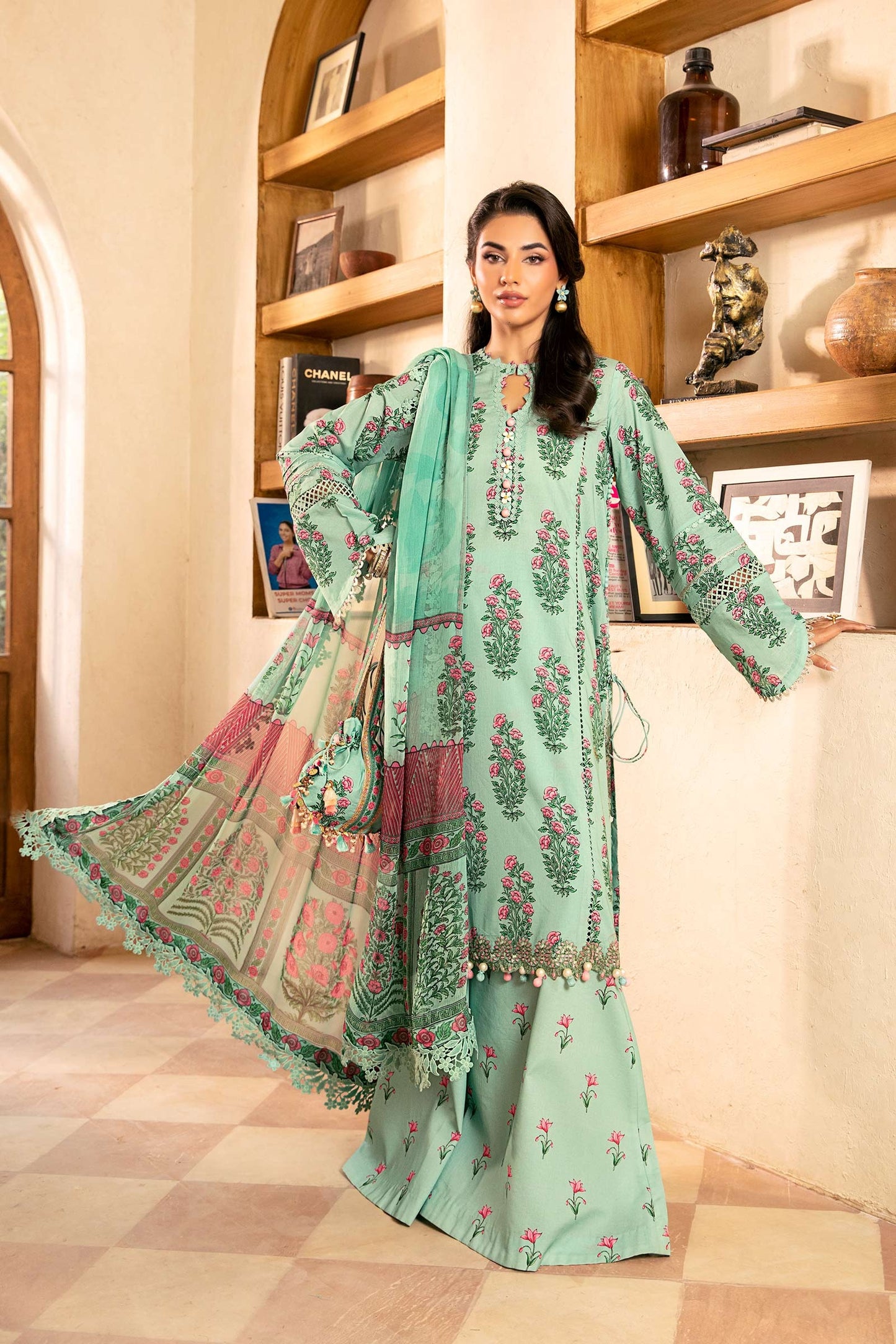 908-B | Unstitched Edit-II Lawn`25 By M.Basics