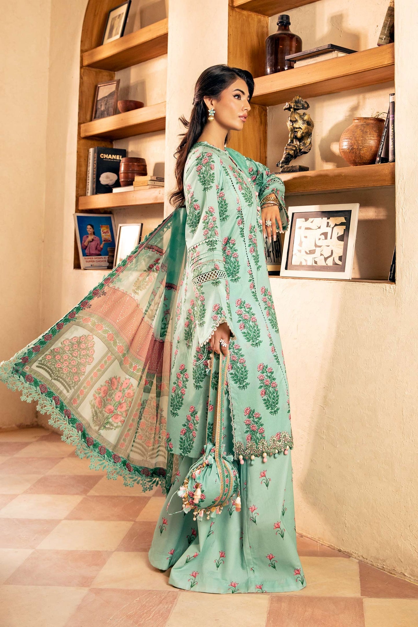 908-B | Unstitched Edit-II Lawn`25 By M.Basics