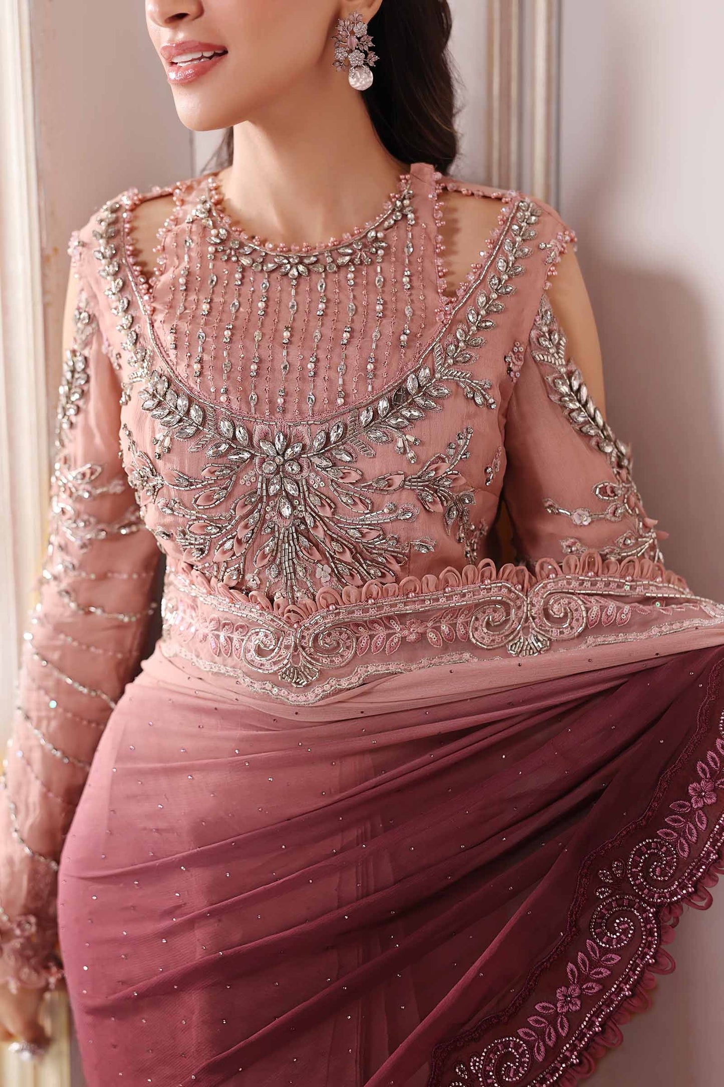 BD-3001 | MBroidered Unstitched Chiffon Saree By Maria.B
