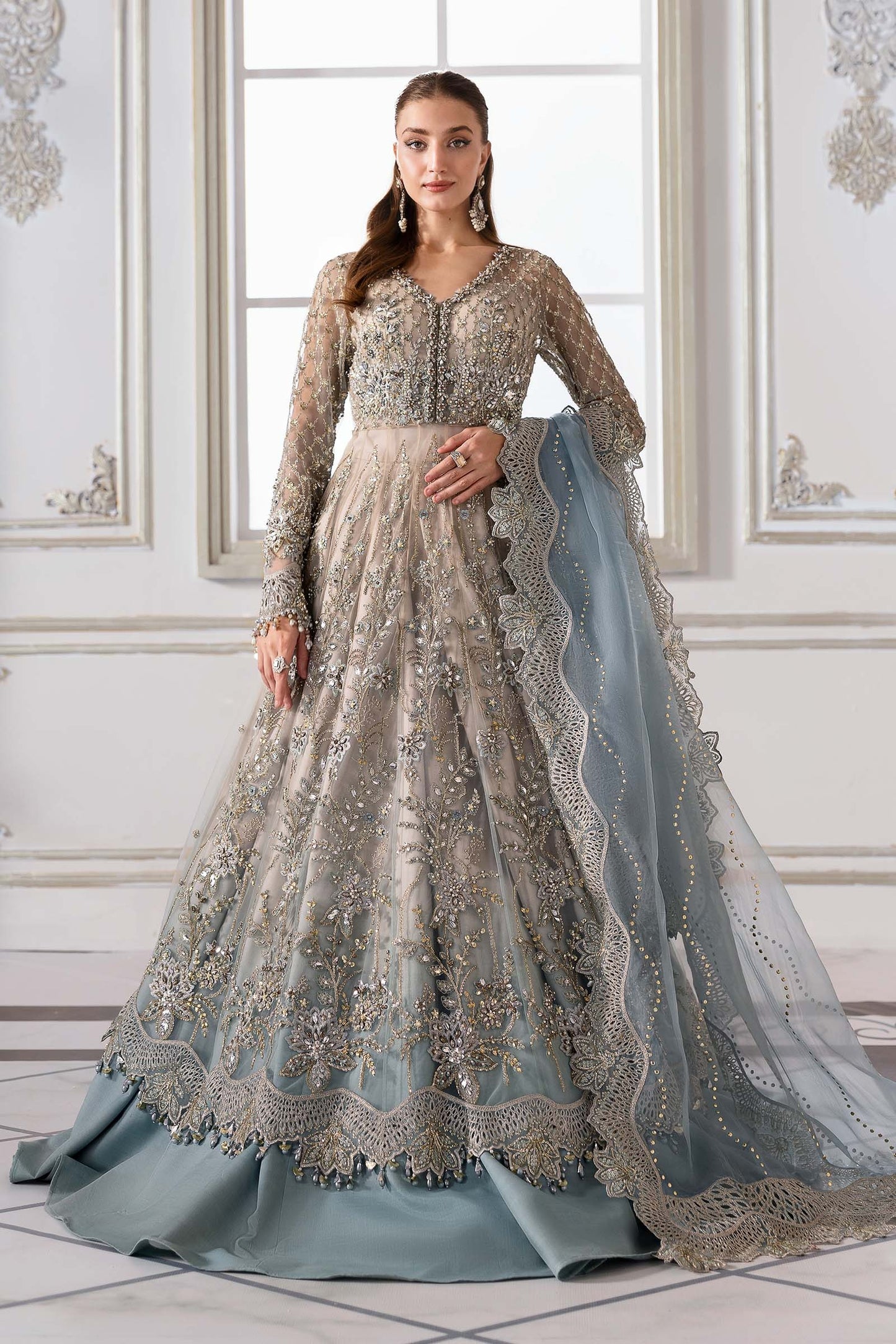 BD-3002 | MBroidered Unstitched Net Suit By Maria.B