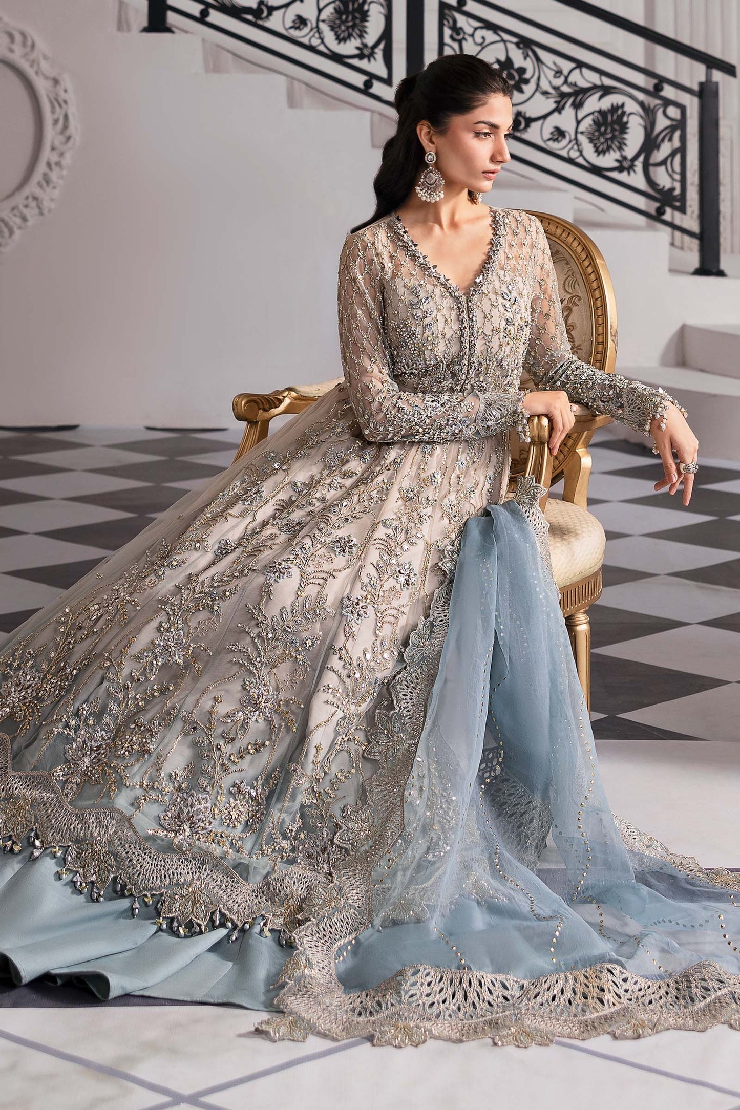 BD-3002 | MBroidered Unstitched Net Suit By Maria.B