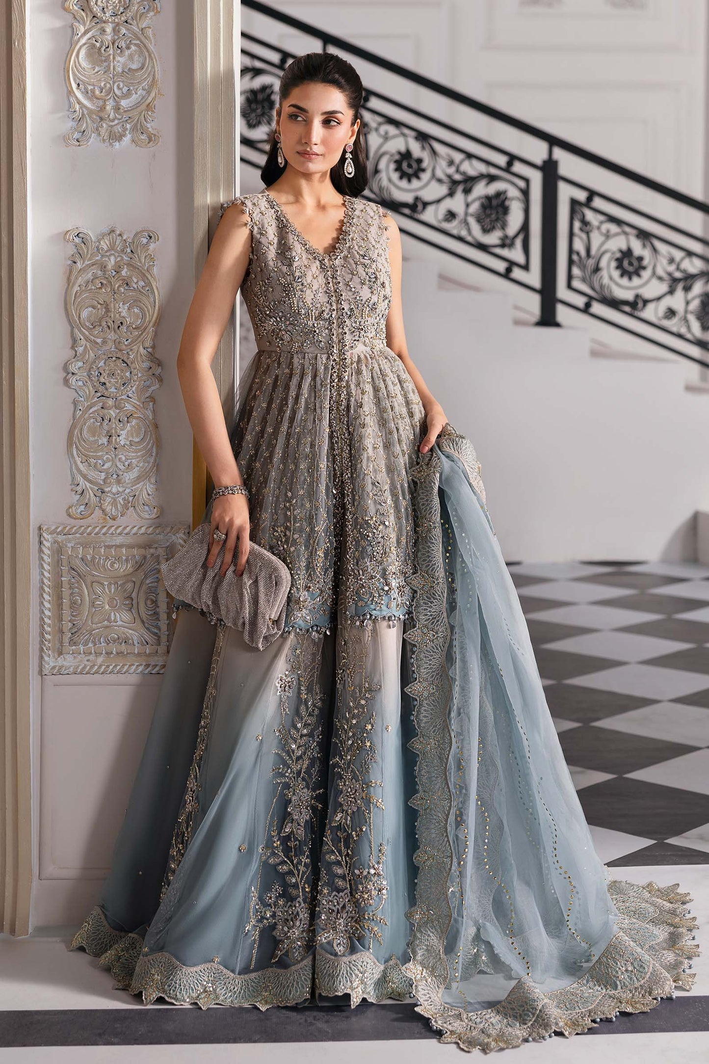BD-3002 | MBroidered Unstitched Net Suit By Maria.B