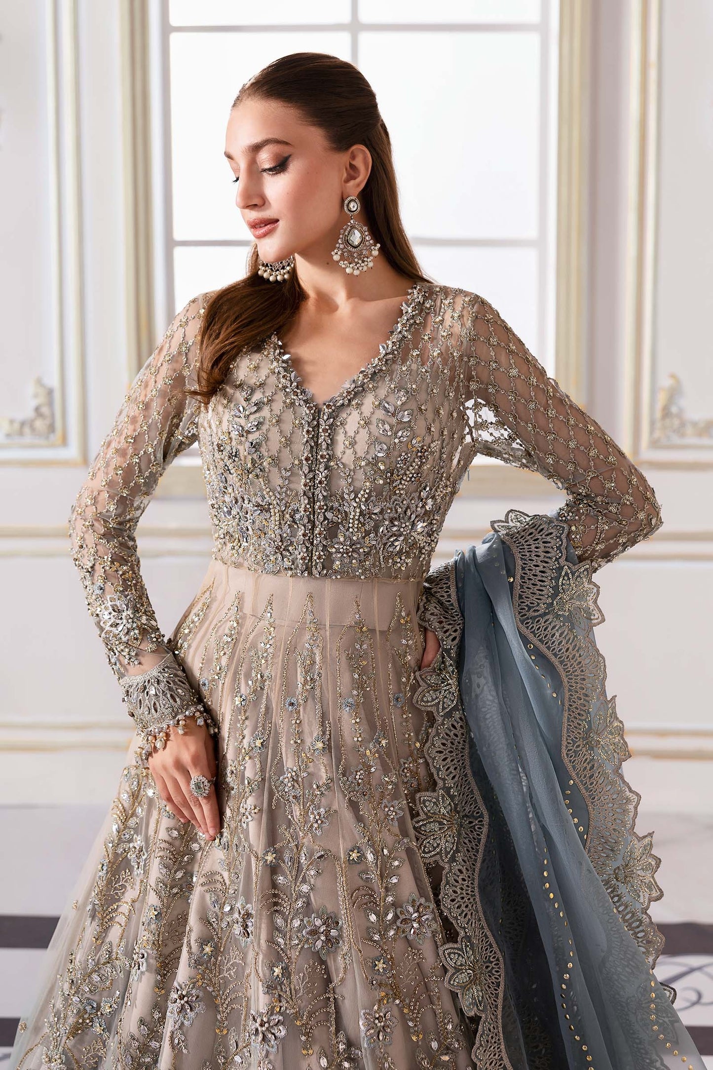 BD-3002 | MBroidered Unstitched Net Suit By Maria.B