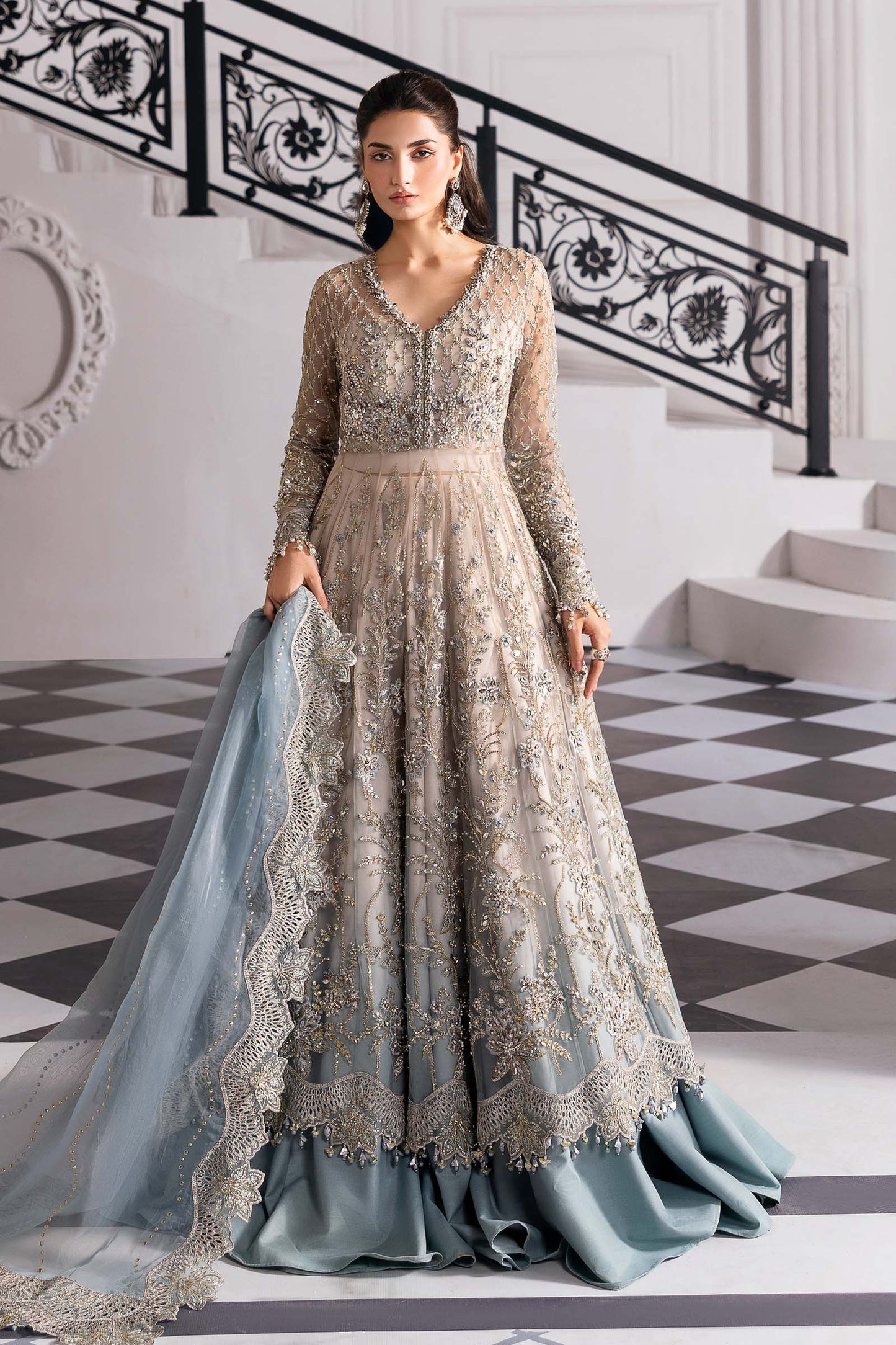 BD-3002 | MBroidered Unstitched Net Suit By Maria.B
