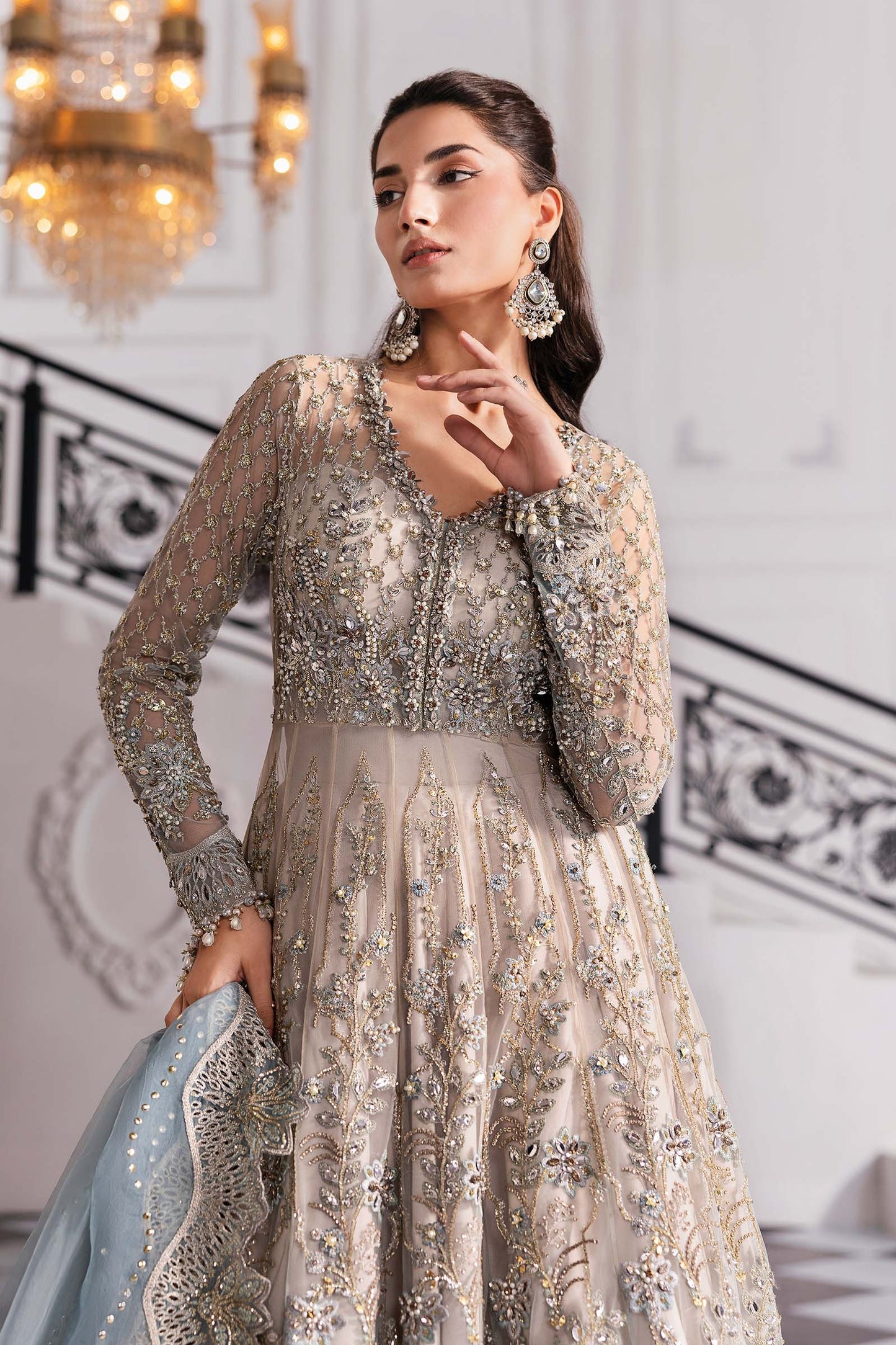 BD-3002 | MBroidered Unstitched Net Suit By Maria.B