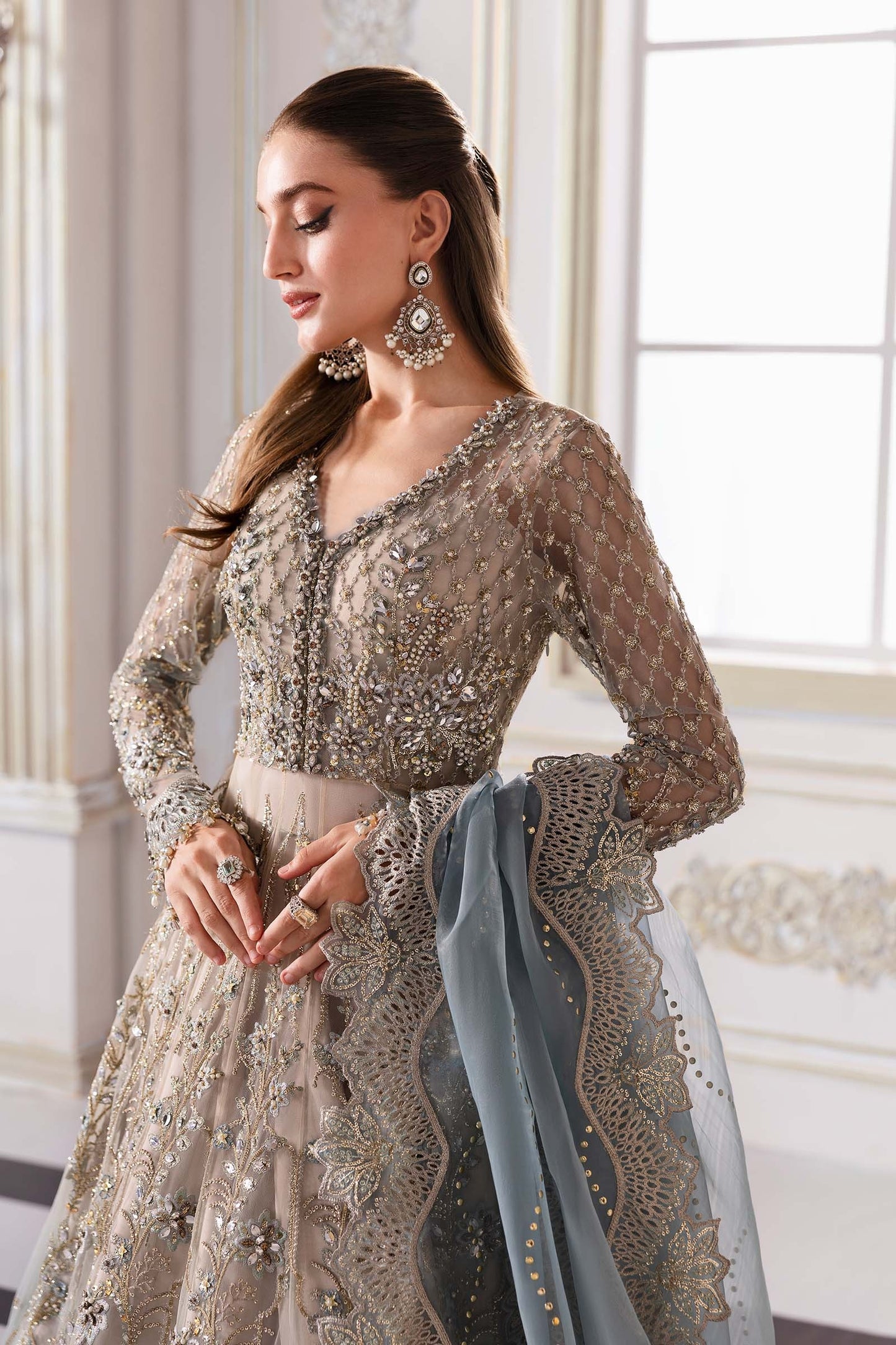 BD-3002 | MBroidered Unstitched Net Suit By Maria.B