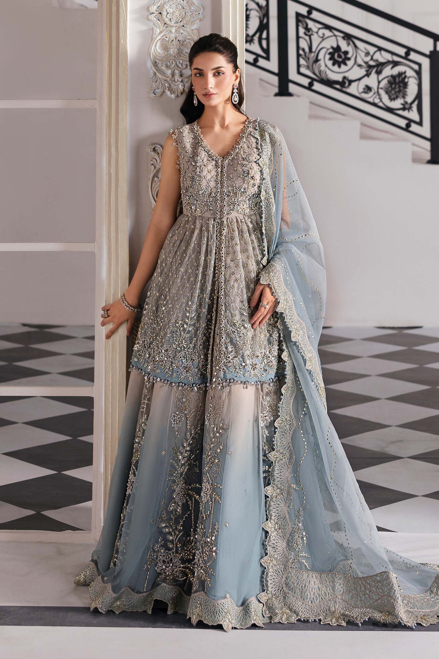BD-3002 | MBroidered Unstitched Net Suit By Maria.B