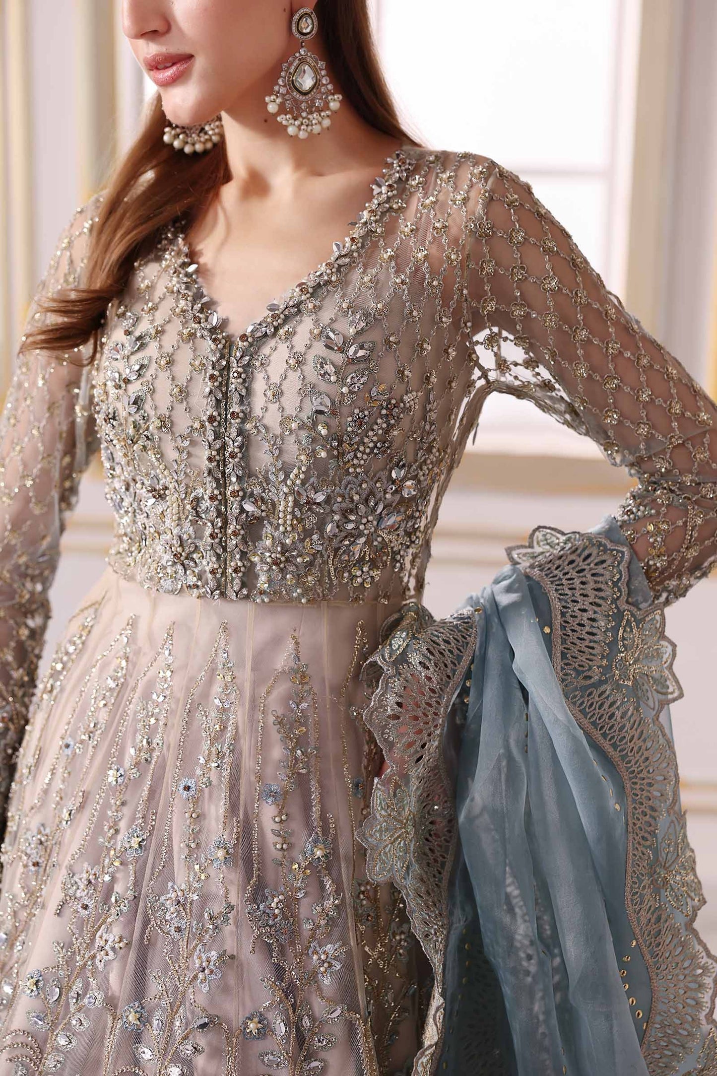BD-3002 | MBroidered Unstitched Net Suit By Maria.B