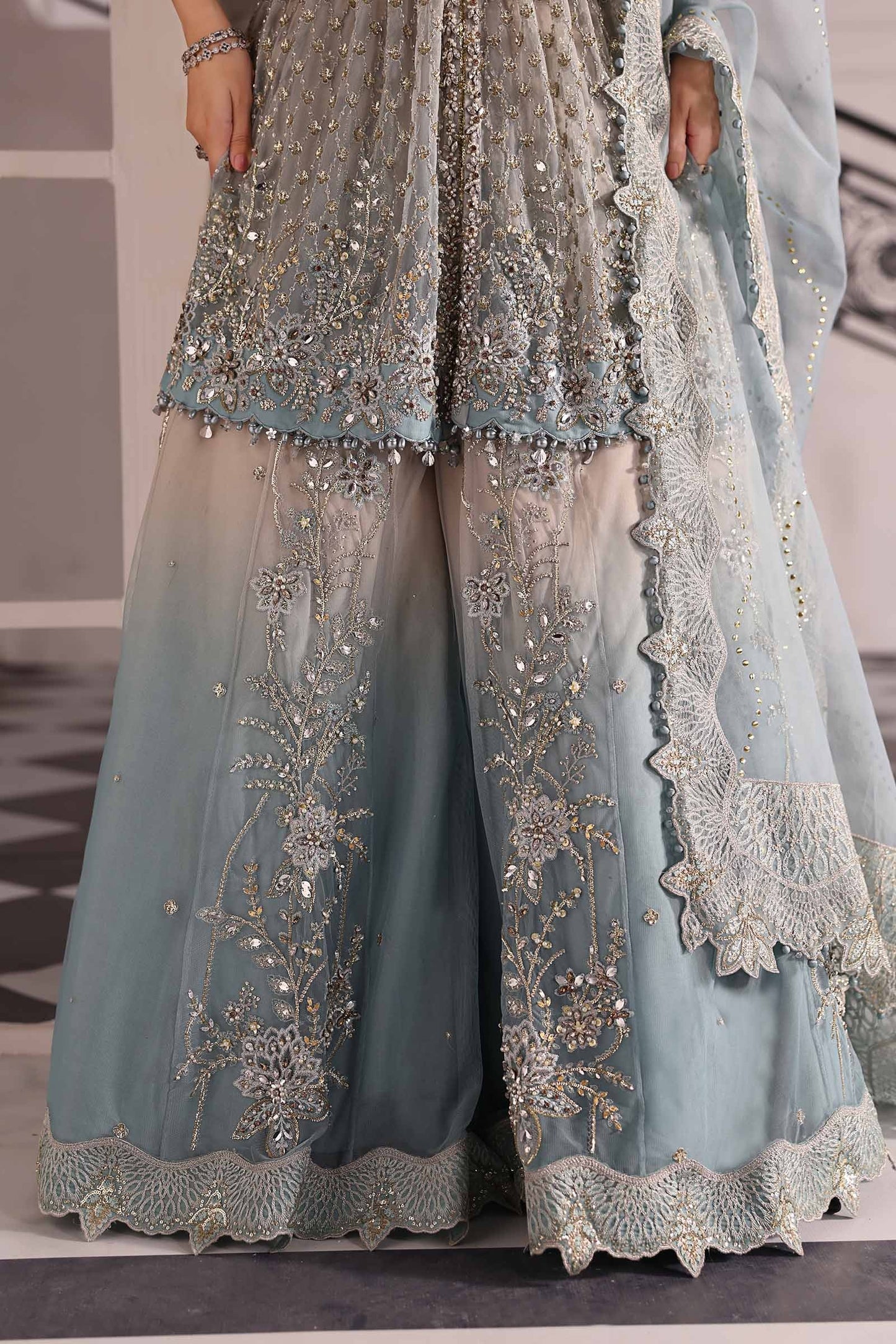 BD-3002 | MBroidered Unstitched Net Suit By Maria.B
