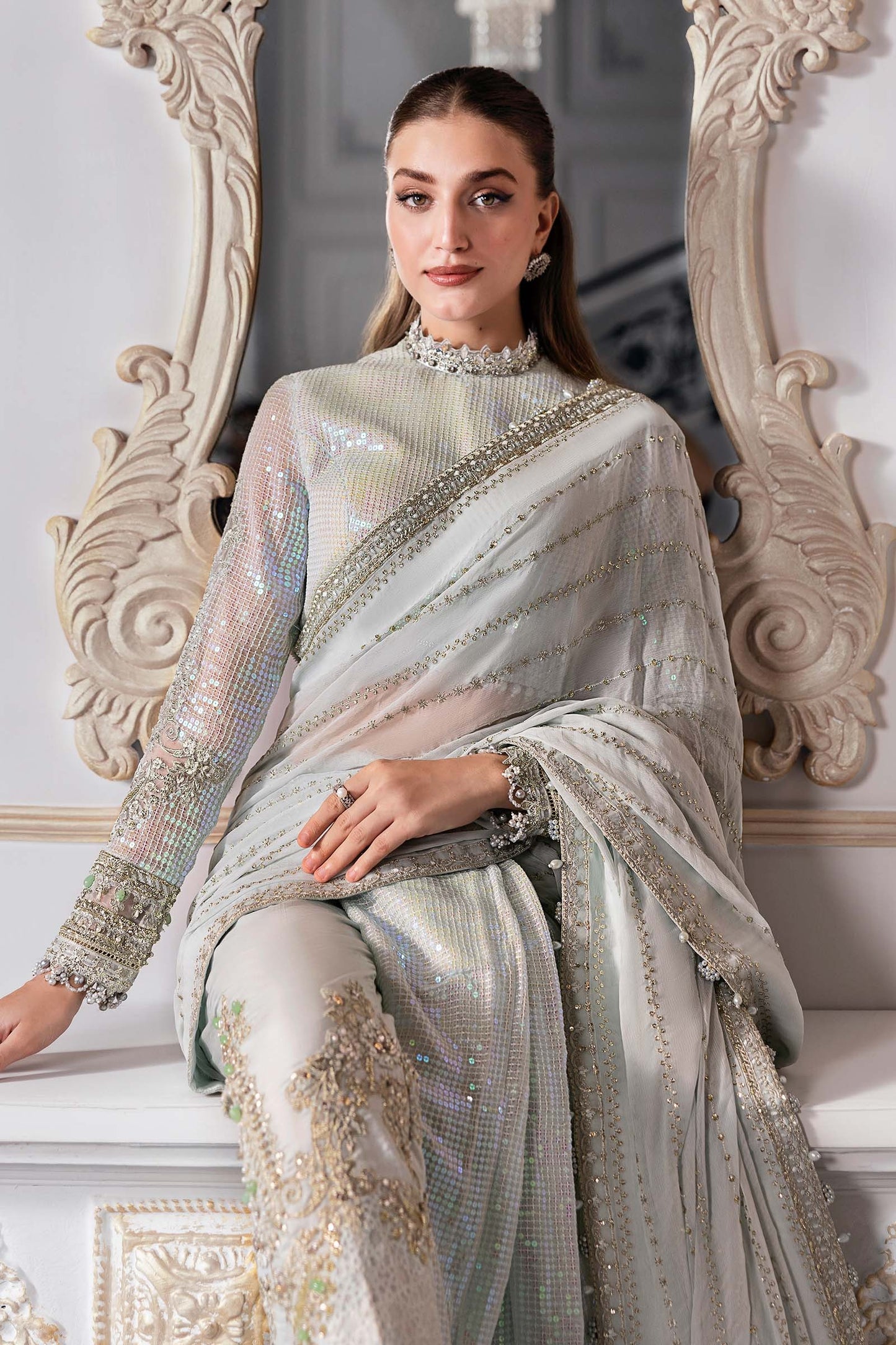 BD-3005 | MBroidered Unstitched Chiffon Suit By Maria.B