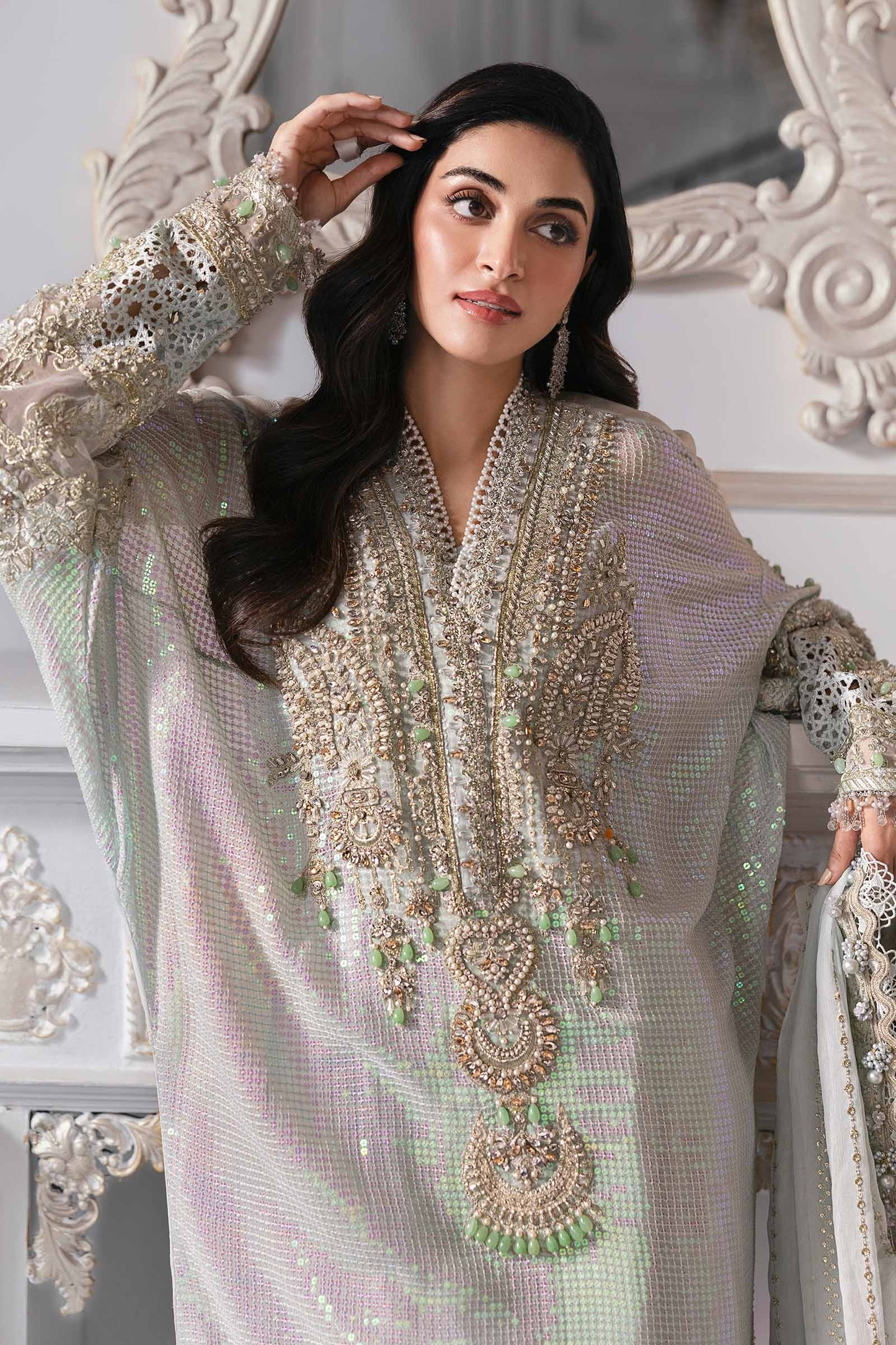 BD-3005 | MBroidered Unstitched Chiffon Suit By Maria.B