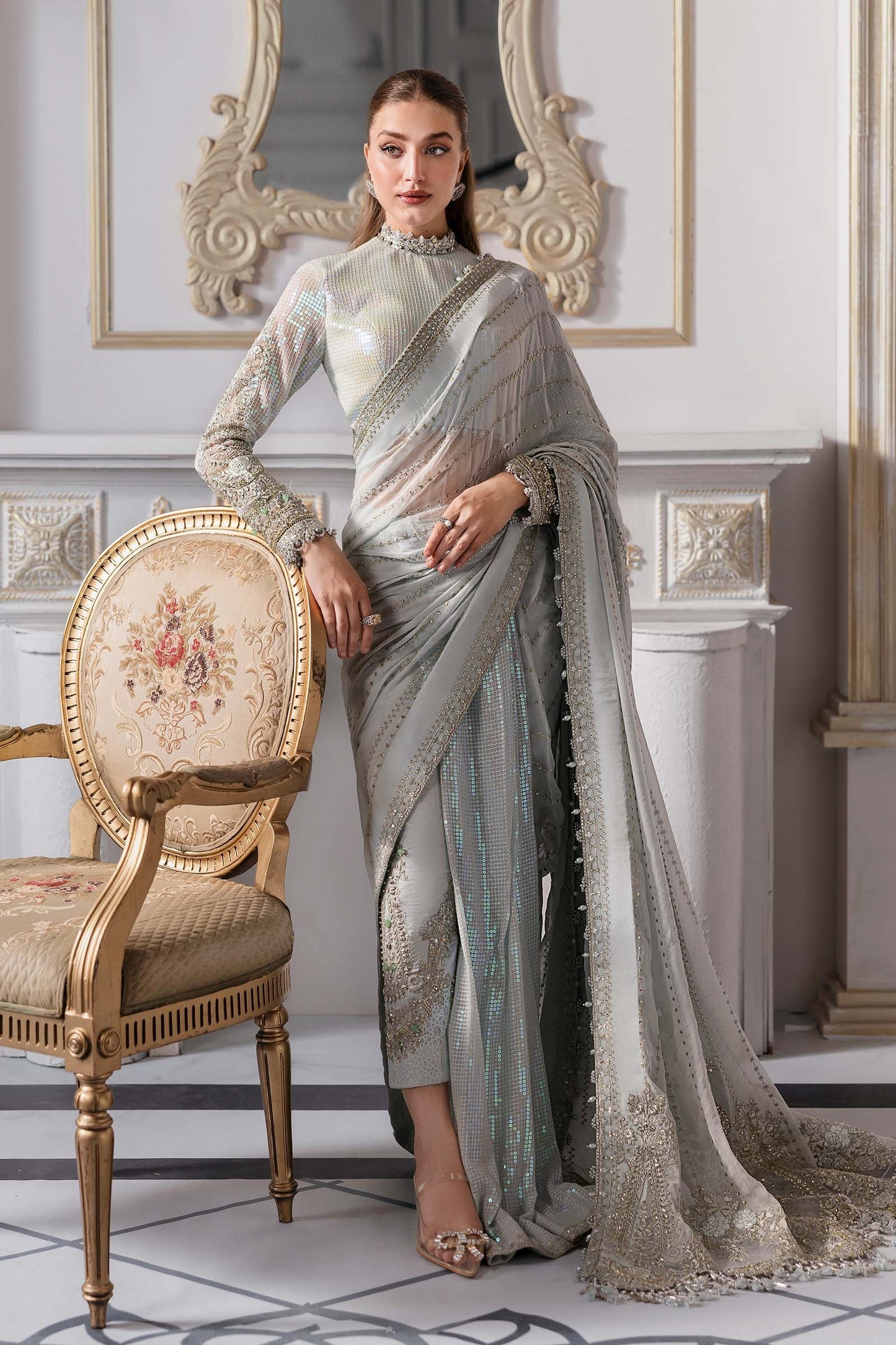 BD-3005 | MBroidered Unstitched Chiffon Suit By Maria.B