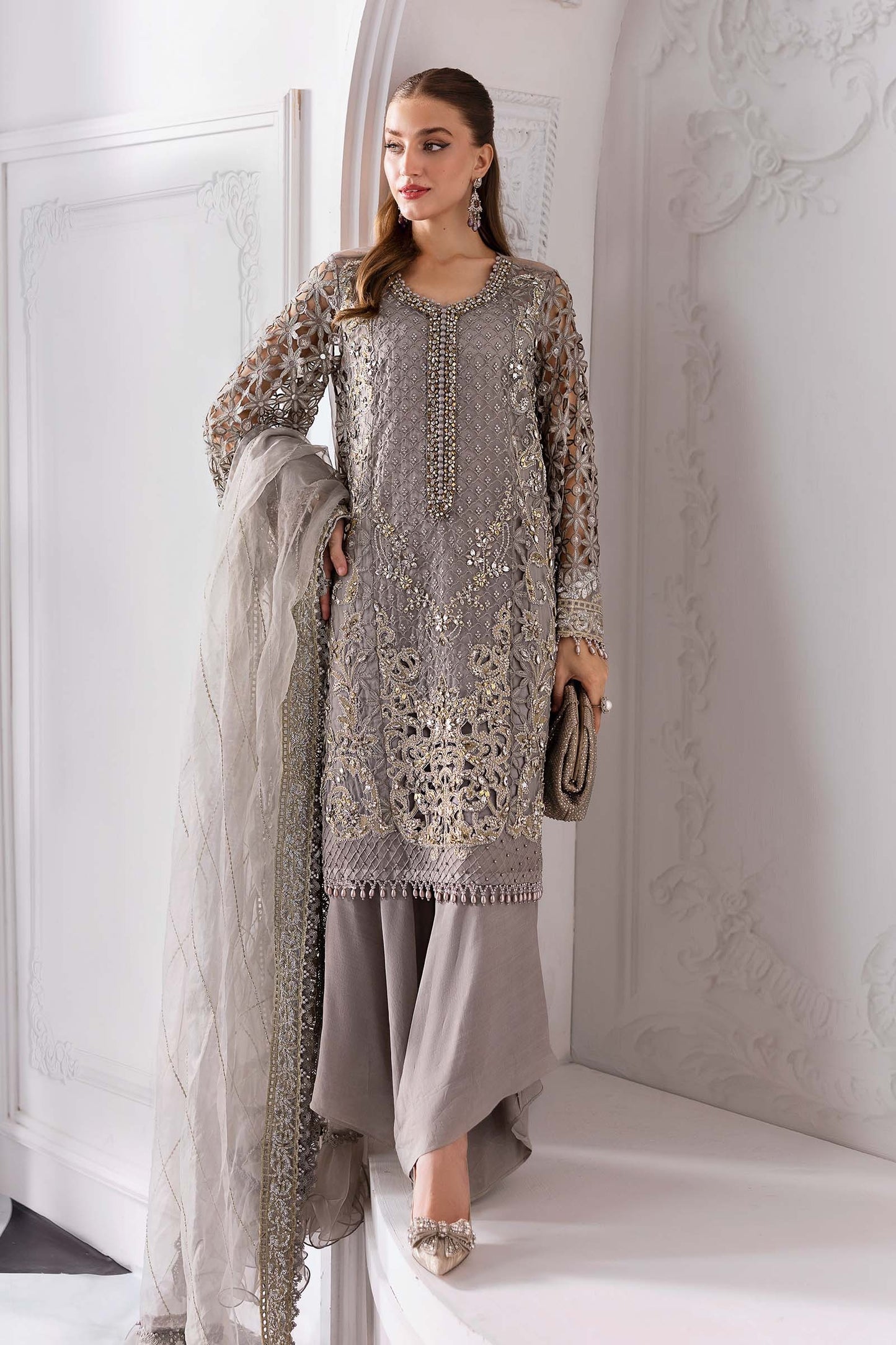 BD-3006 | MBroidered Unstitched Organza Suit By Maria.B