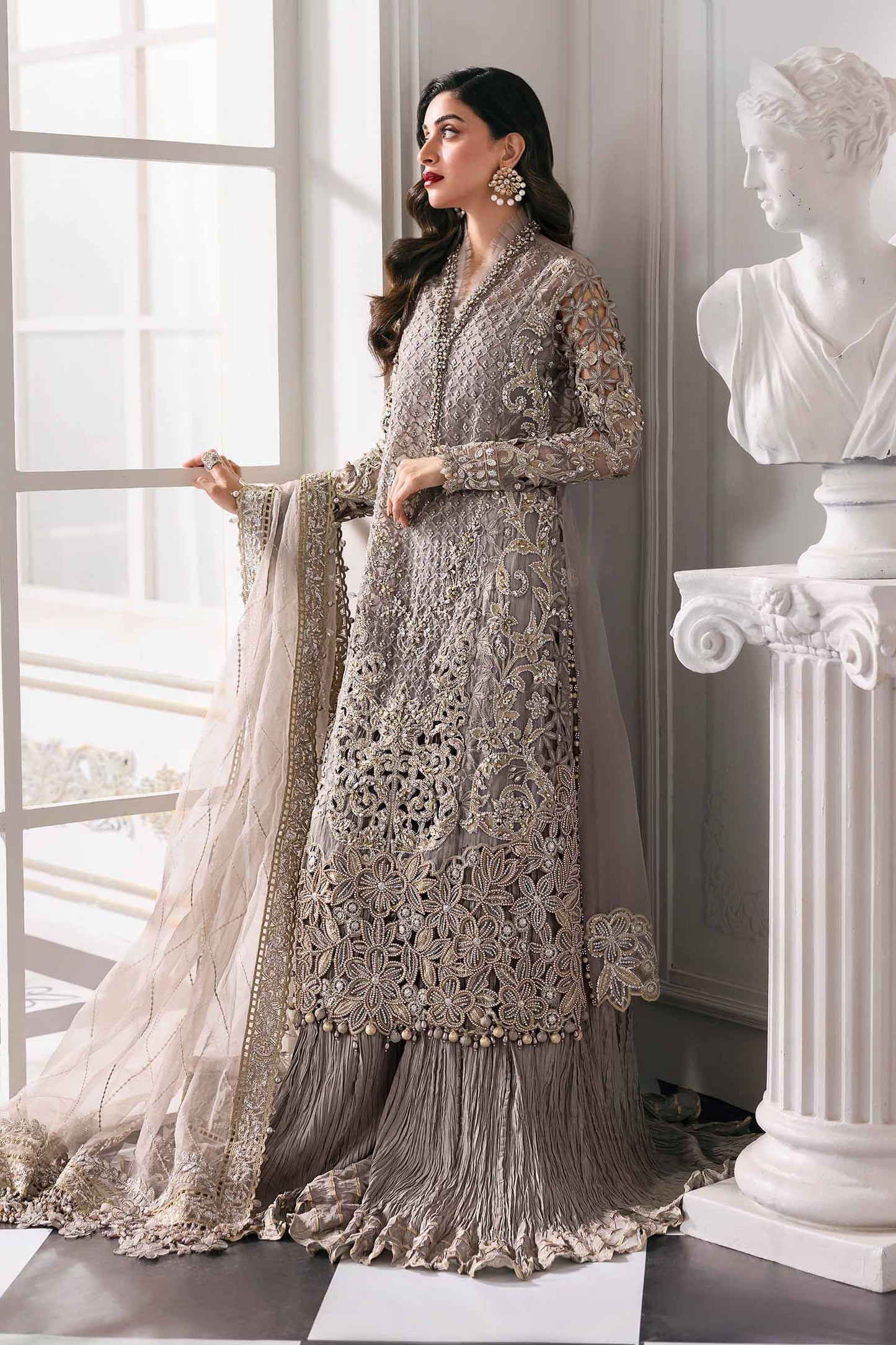 BD-3006 | MBroidered Unstitched Organza Suit By Maria.B