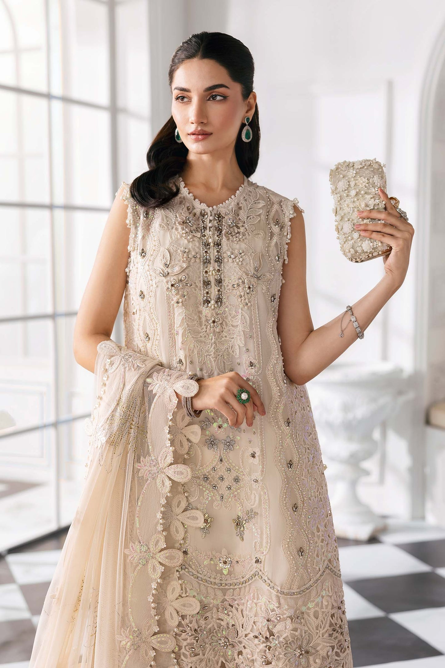 BD-3007 | MBroidered Unstitched Chiffon Suit By Maria.B