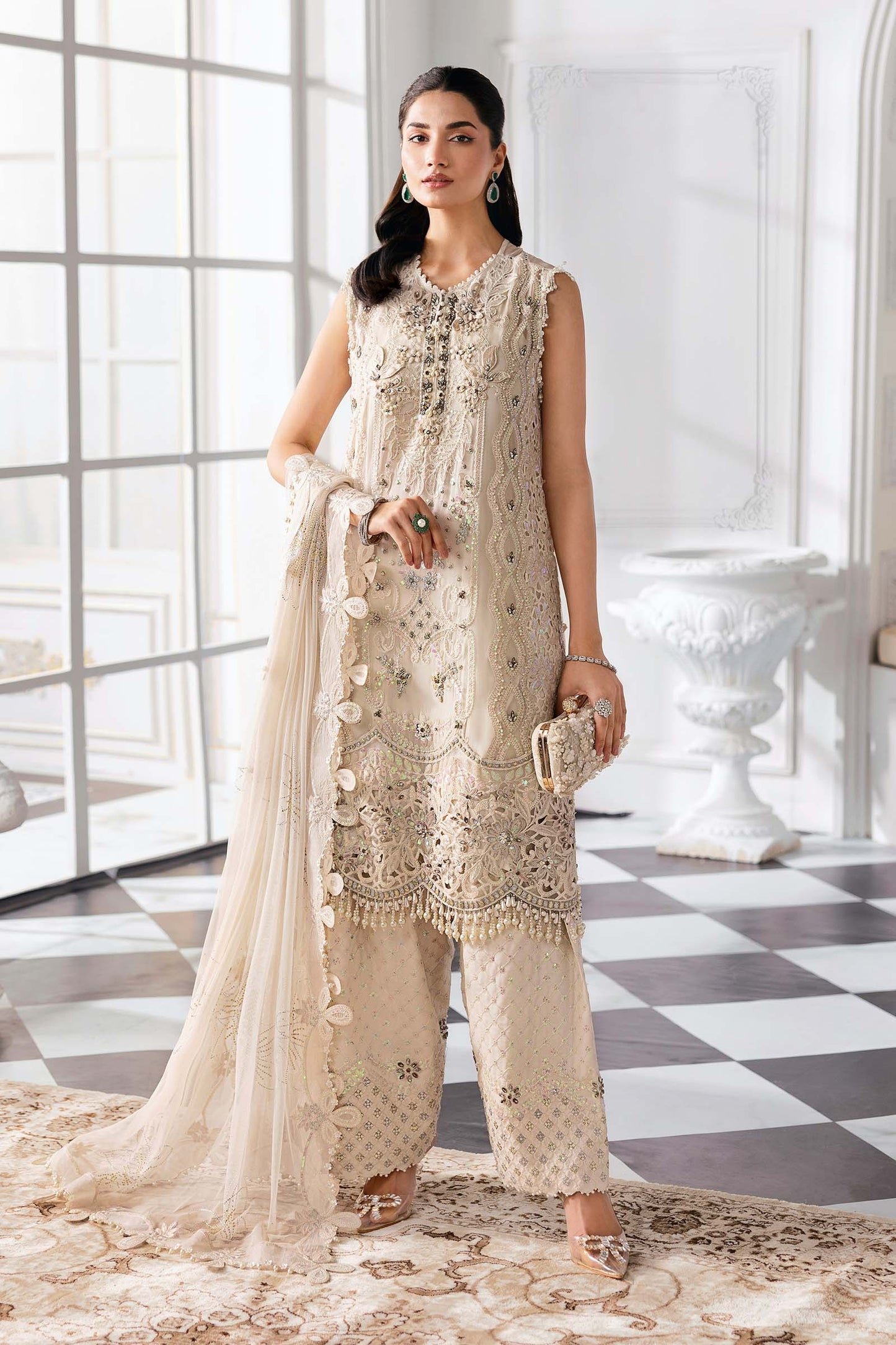 BD-3007 | MBroidered Unstitched Chiffon Suit By Maria.B