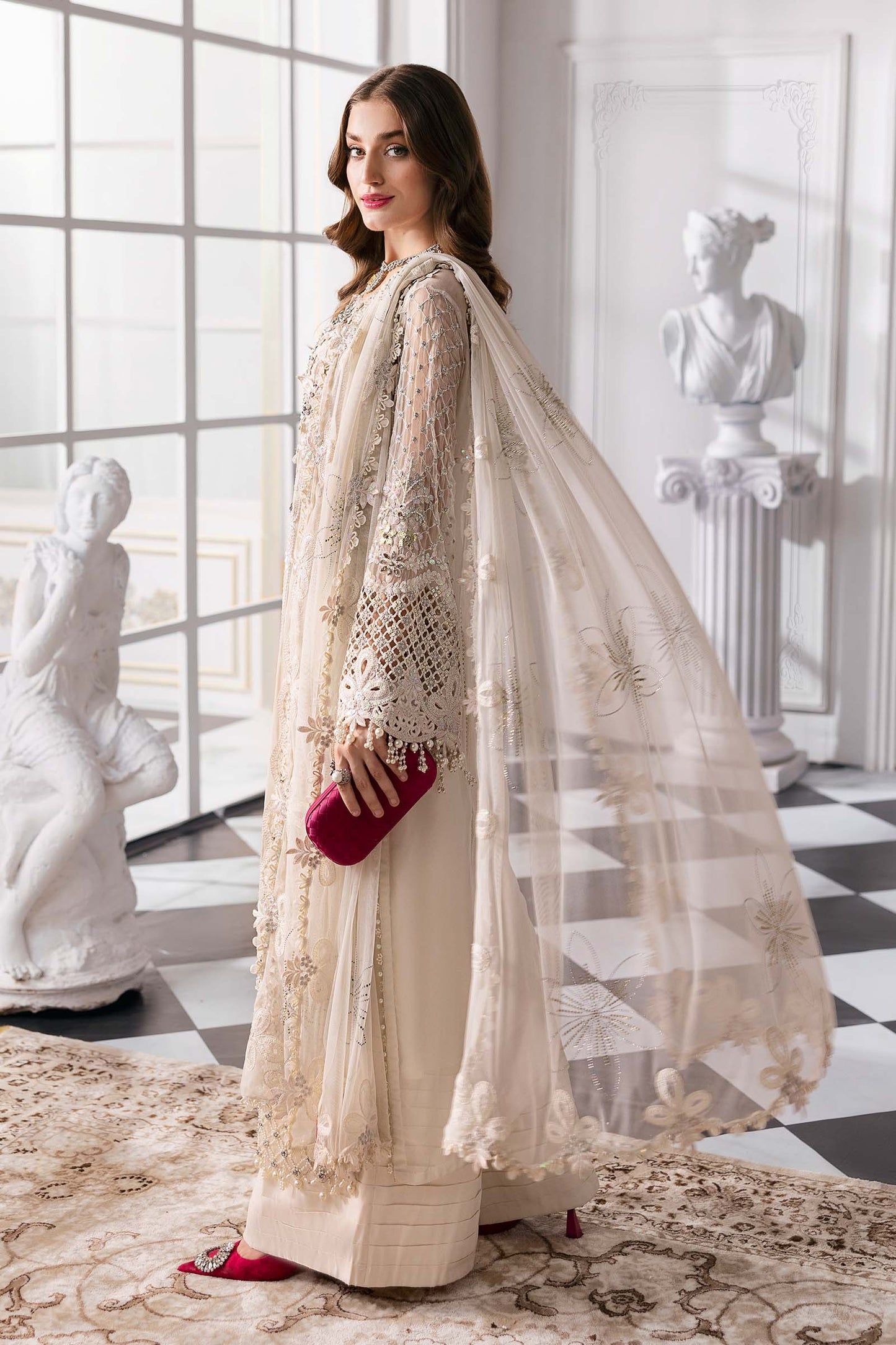 BD-3007 | MBroidered Unstitched Chiffon Suit By Maria.B