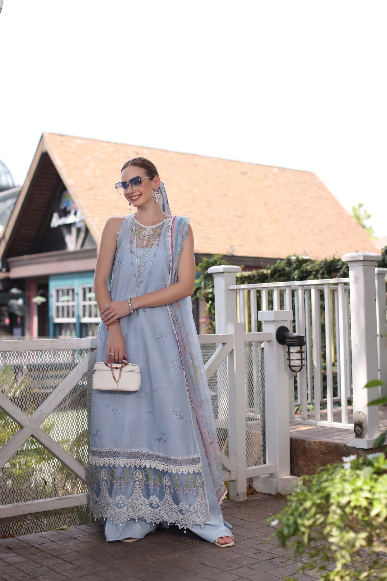 D2- Cerulean Blue | Eid Luxe Chikenkari Lawn By Saadia Asad