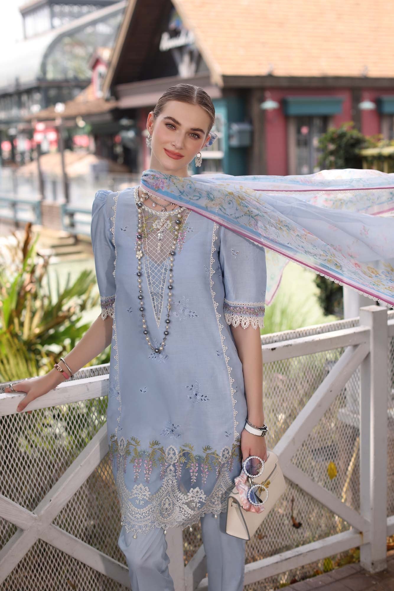 D2- Cerulean Blue | Eid Luxe Chikenkari Lawn By Saadia Asad