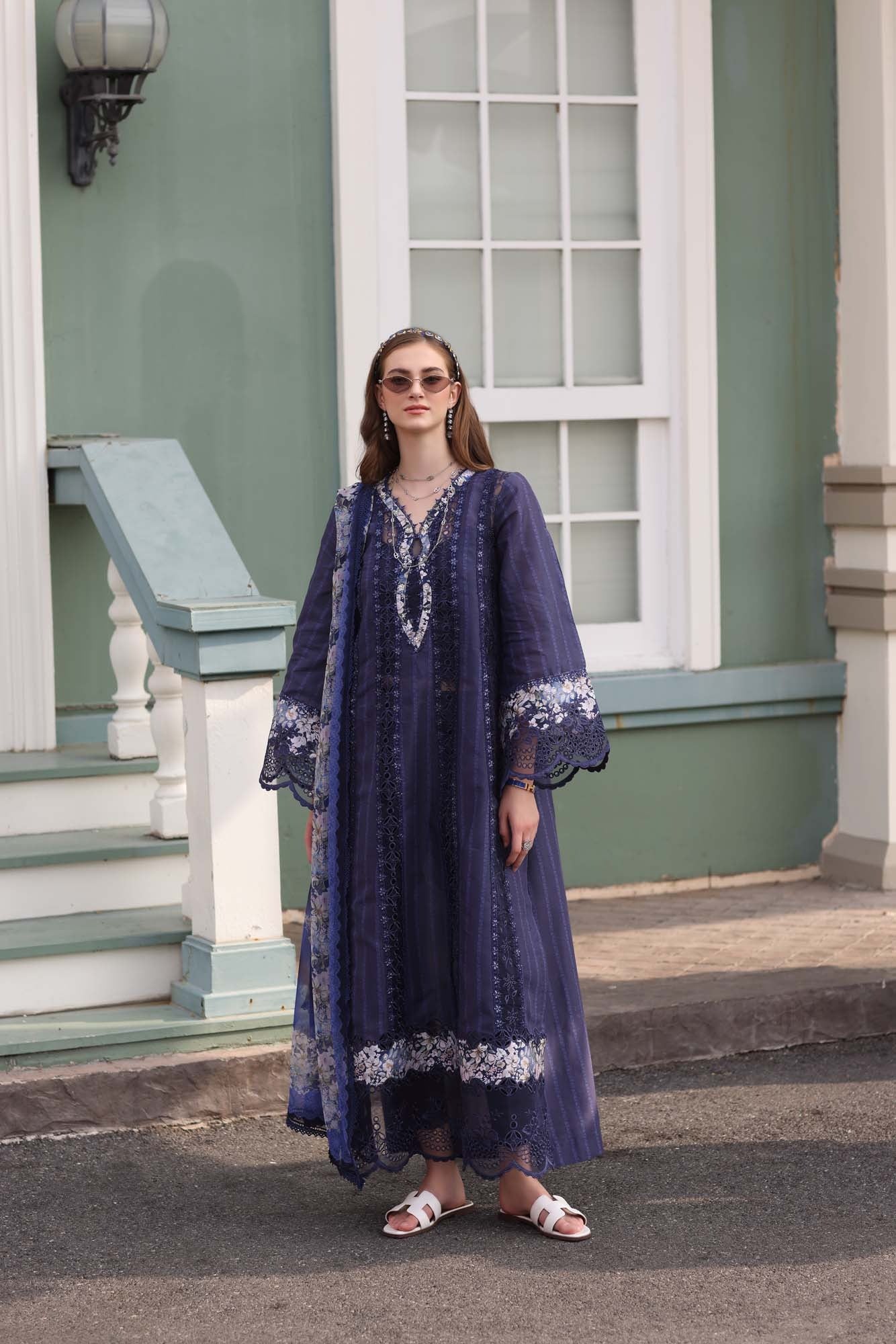 D7- Navy Blue | Eid Luxe Chikenkari Lawn By Saadia Asad