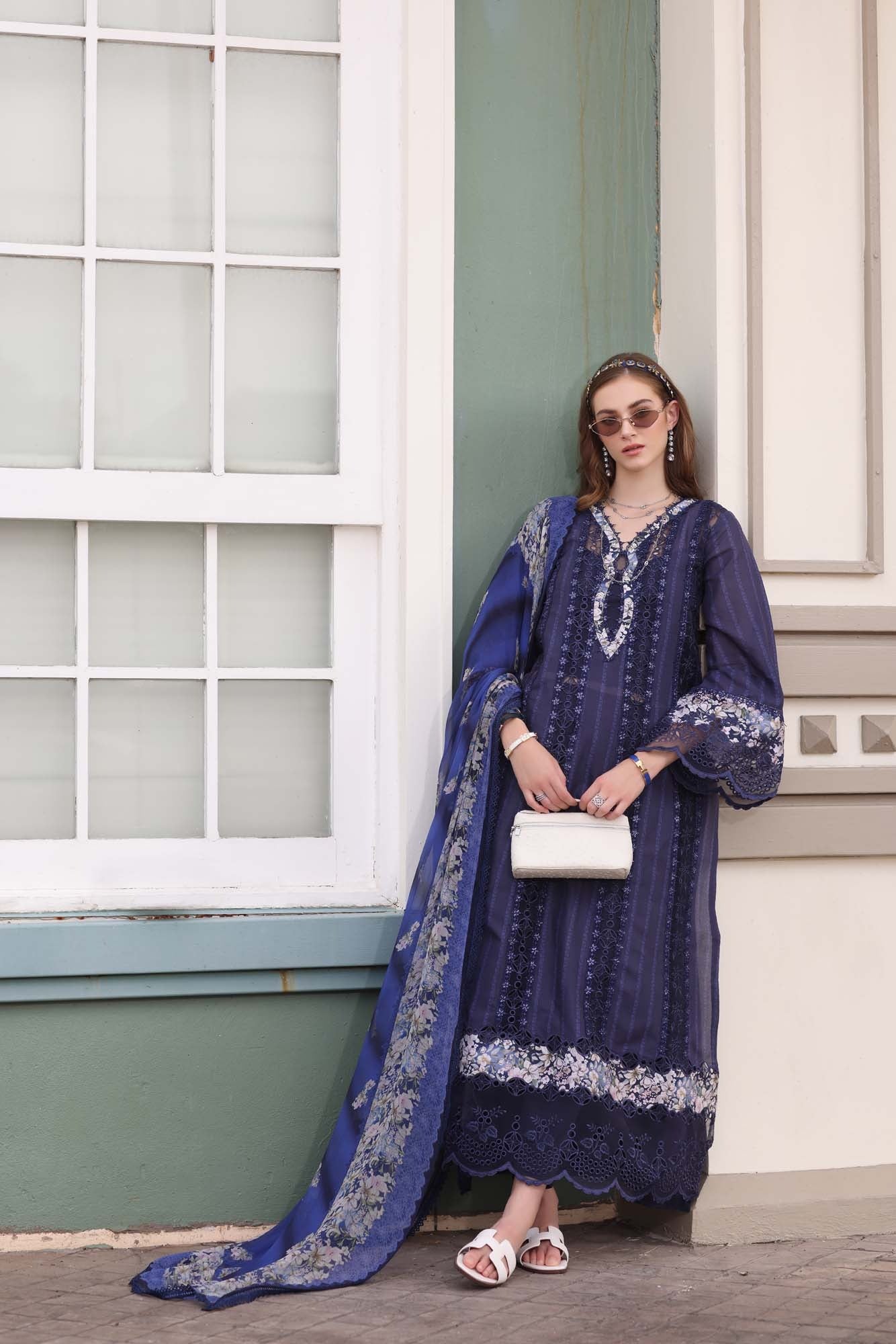 D7- Navy Blue | Eid Luxe Chikenkari Lawn By Saadia Asad
