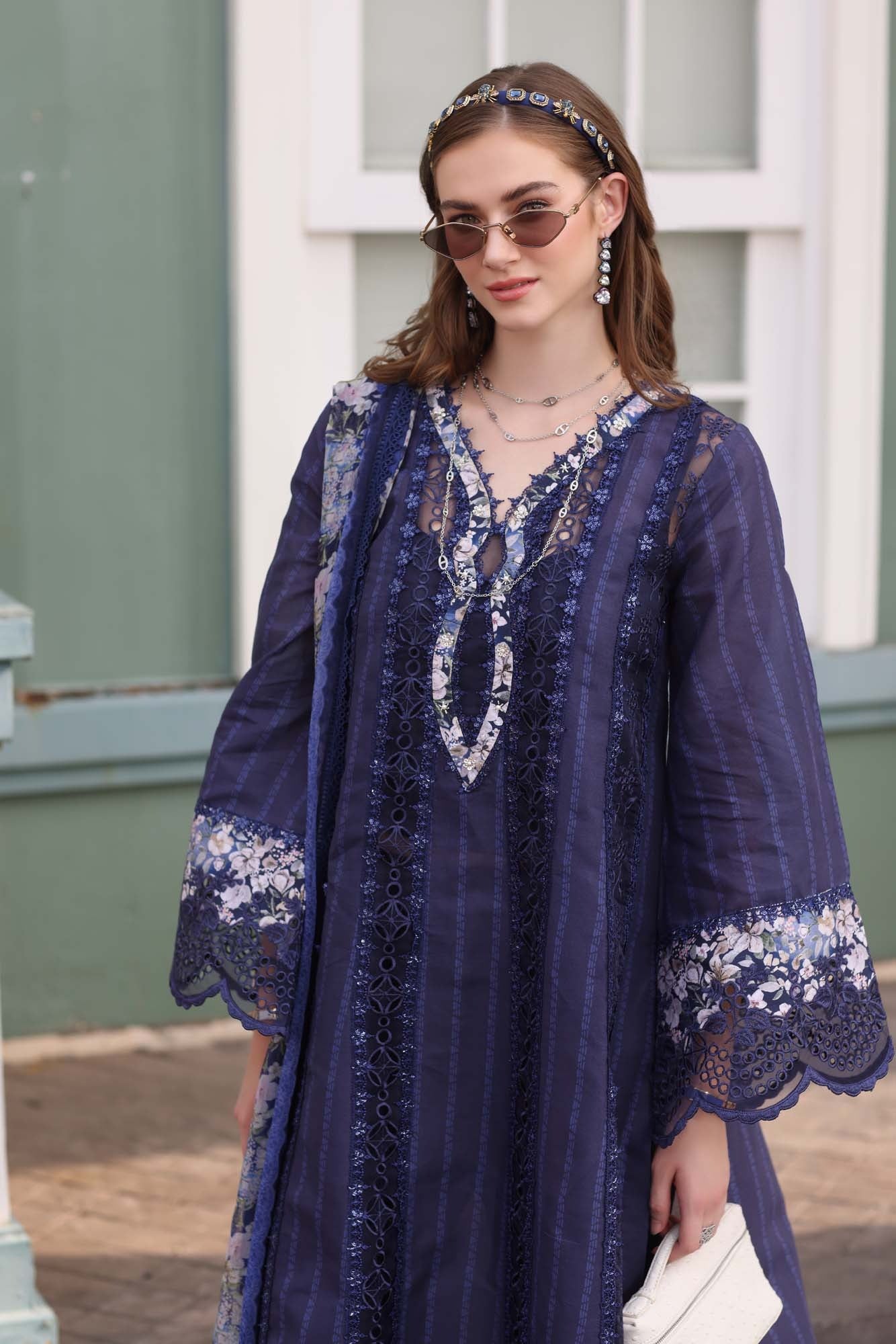 D7- Navy Blue | Eid Luxe Chikenkari Lawn By Saadia Asad
