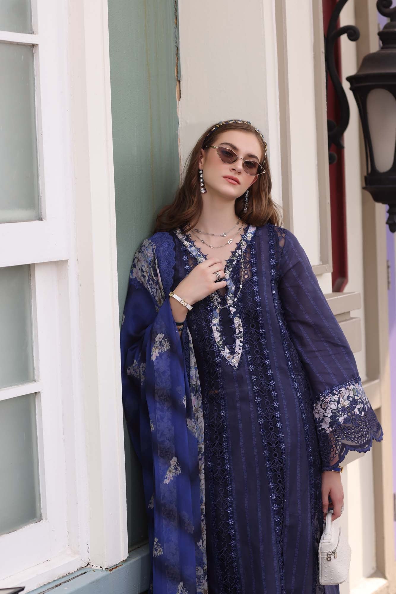 D7- Navy Blue | Eid Luxe Chikenkari Lawn By Saadia Asad