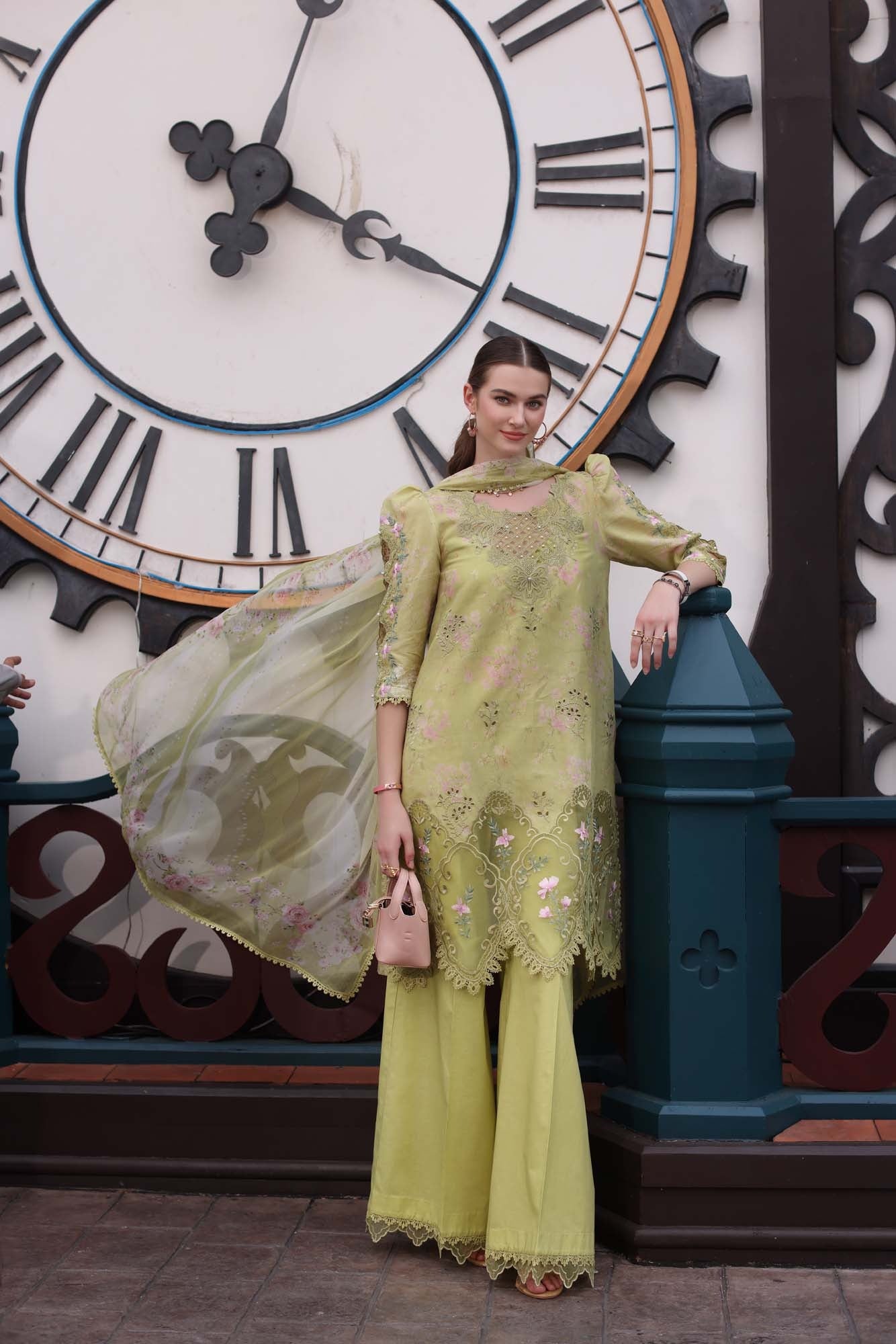 D8- Lime Green | Eid Luxe Chikenkari Lawn By Saadia Asad