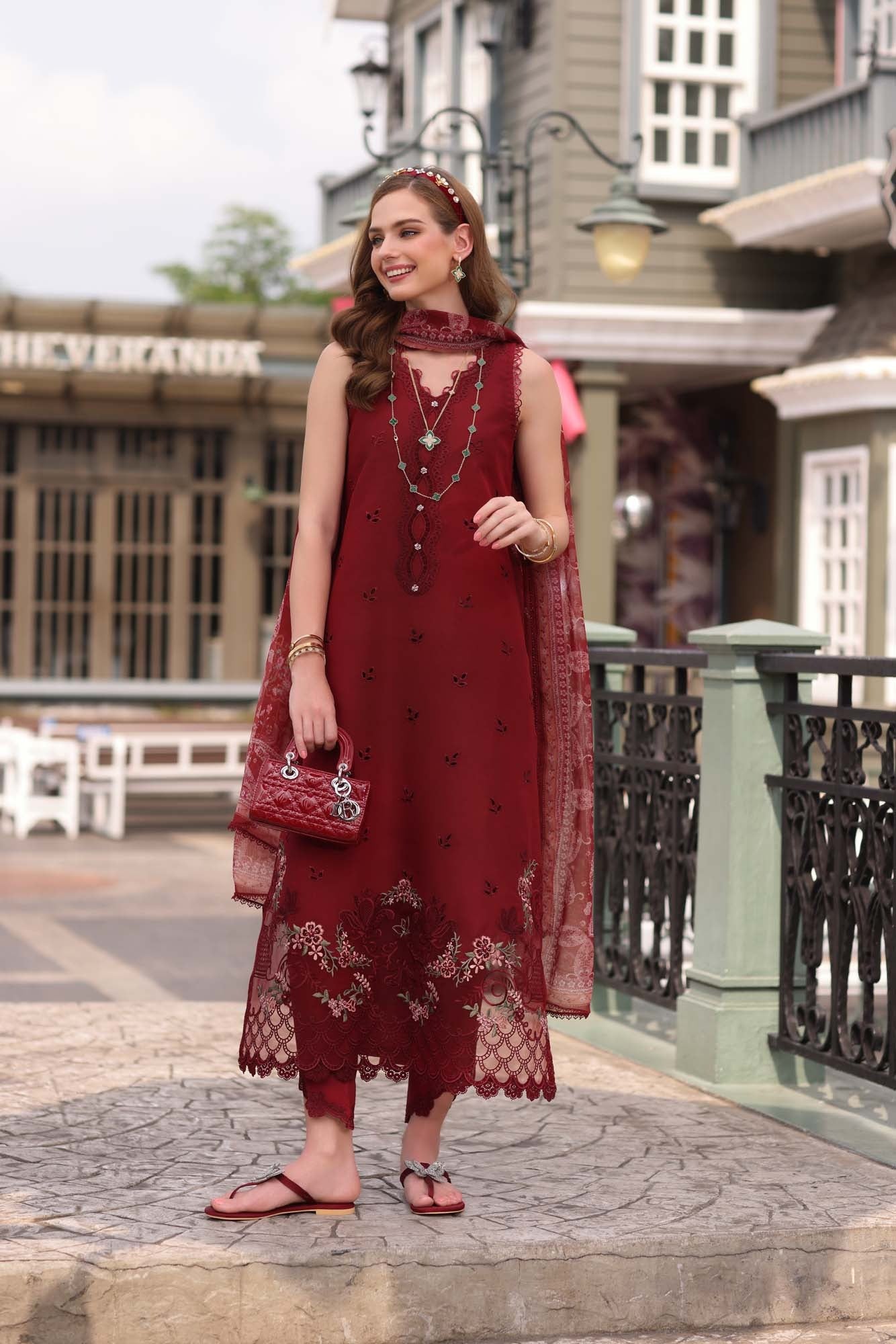 D1- Mulberry Red | Eid Luxe Chikenkari Lawn By Saadia Asad