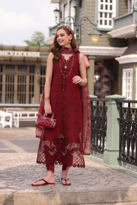 D1- Mulberry Red | Eid Luxe Chikenkari Lawn By Saadia Asad