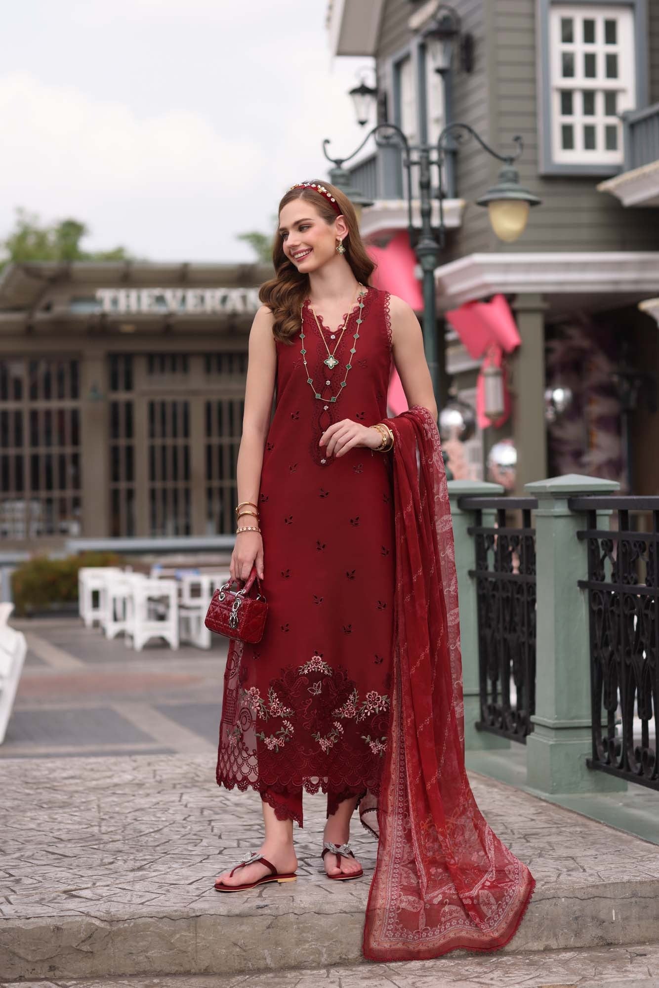 D1- Mulberry Red | Eid Luxe Chikenkari Lawn By Saadia Asad