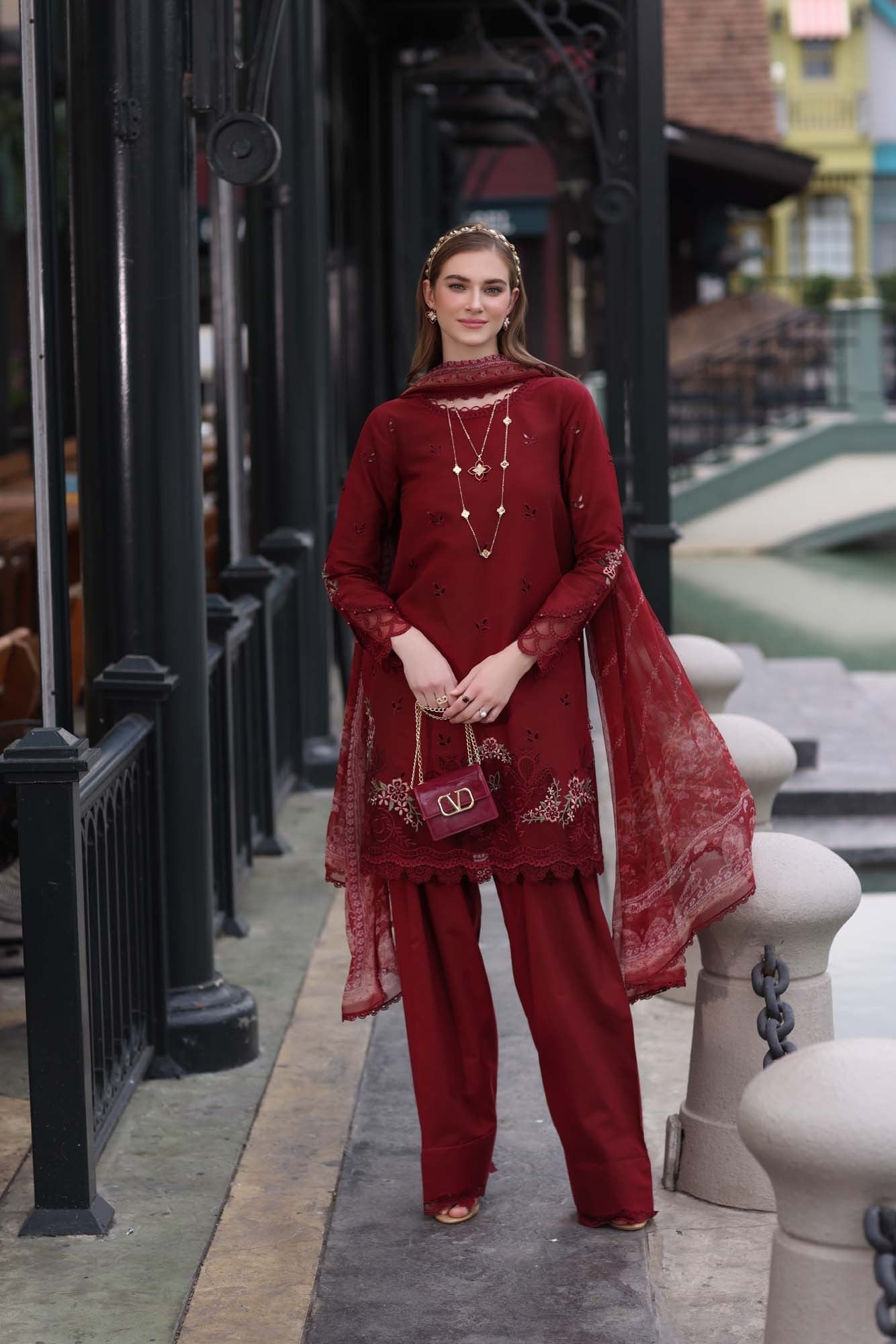 D1- Mulberry Red | Eid Luxe Chikenkari Lawn By Saadia Asad