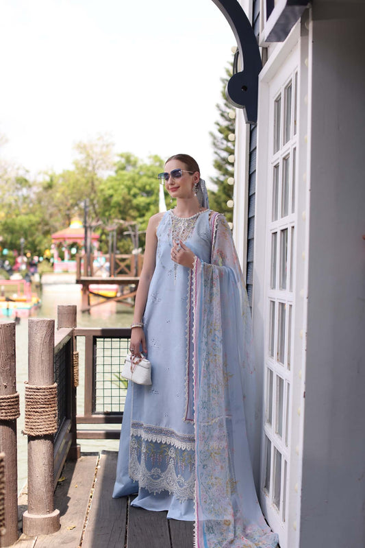 D2- Cerulean Blue | Eid Luxe Chikenkari Lawn By Saadia Asad
