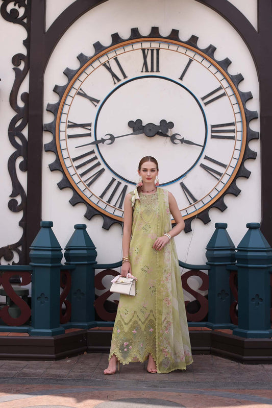 D8- Lime Green | Eid Luxe Chikenkari Lawn By Saadia Asad