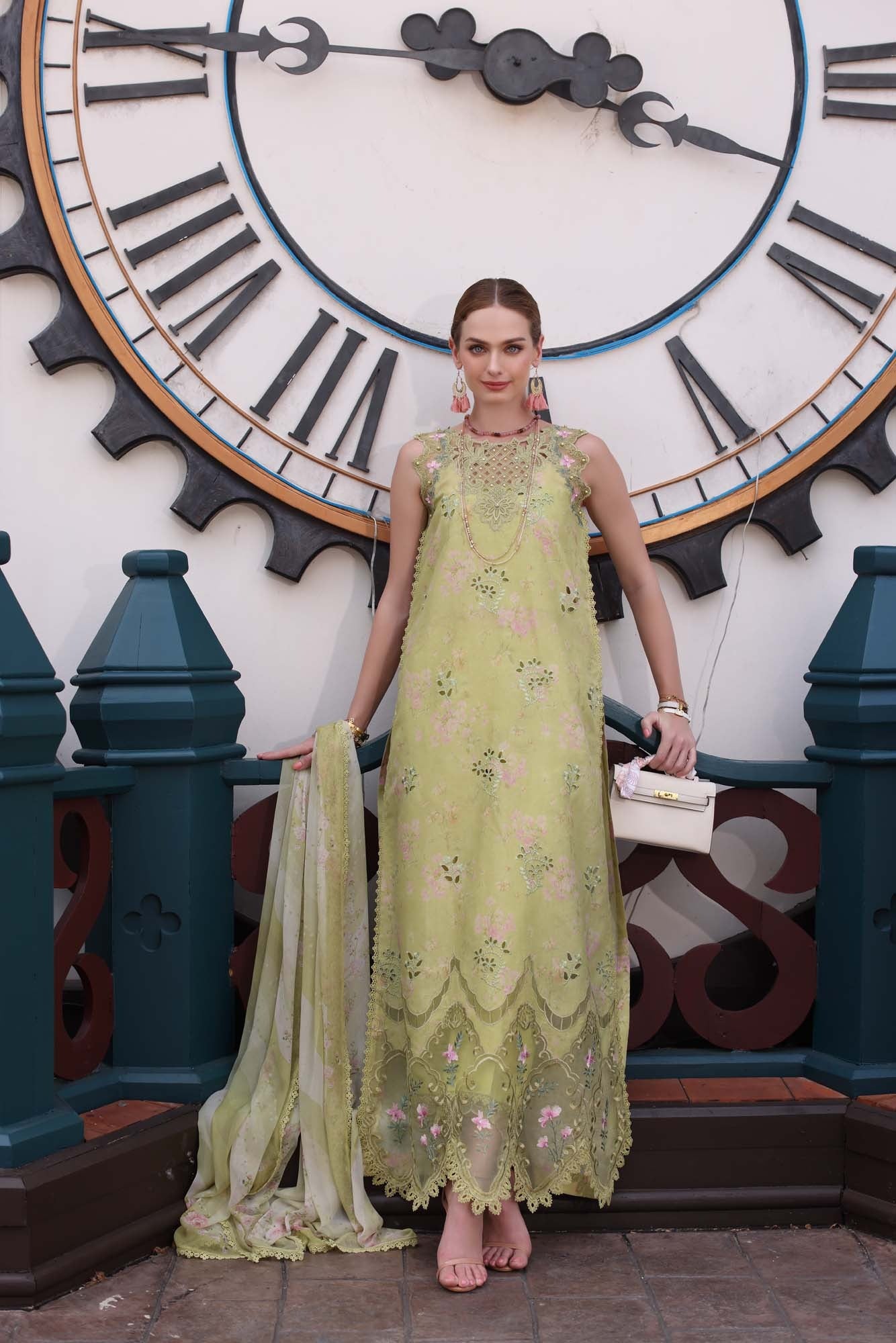 D8- Lime Green | Eid Luxe Chikenkari Lawn By Saadia Asad