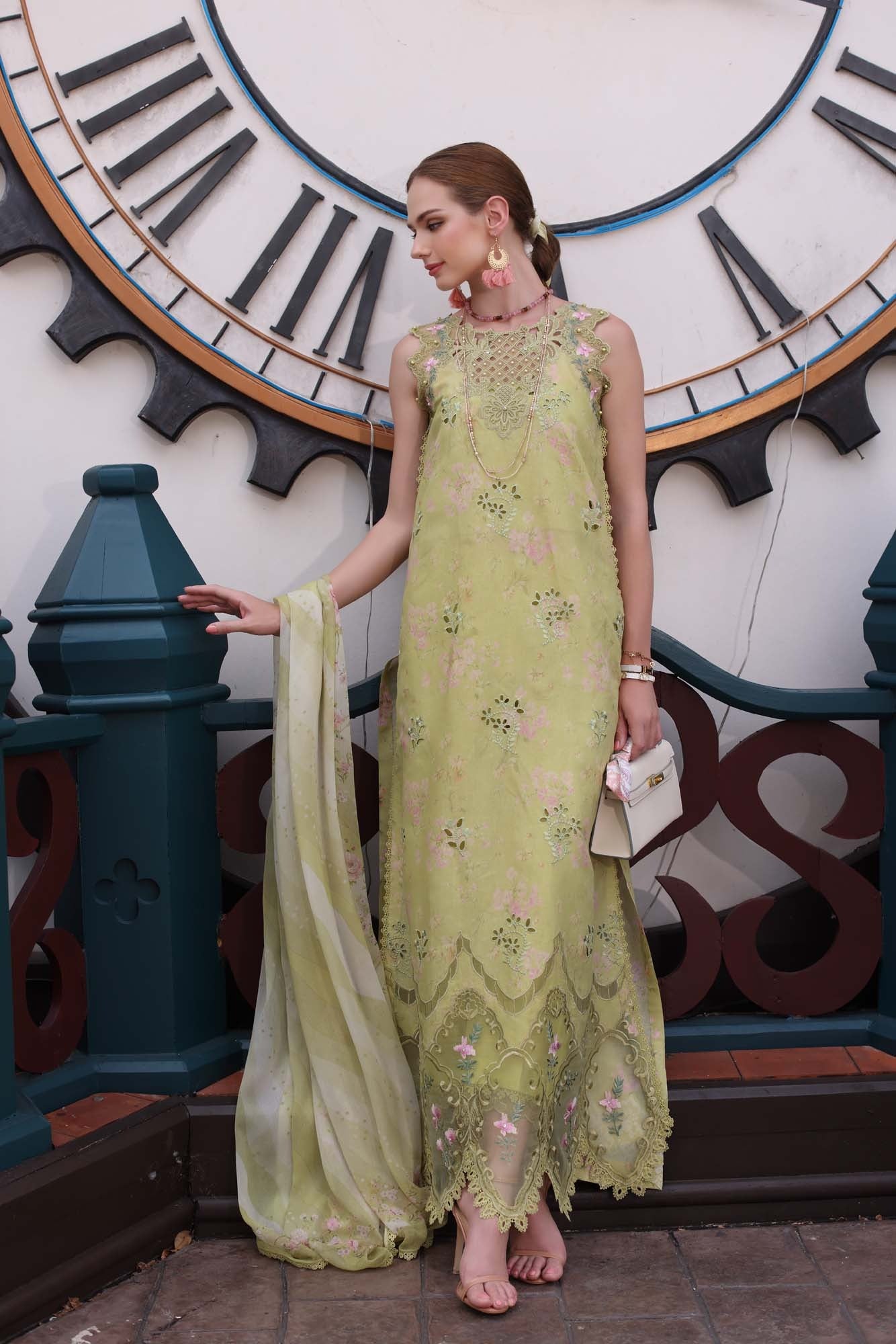 D8- Lime Green | Eid Luxe Chikenkari Lawn By Saadia Asad