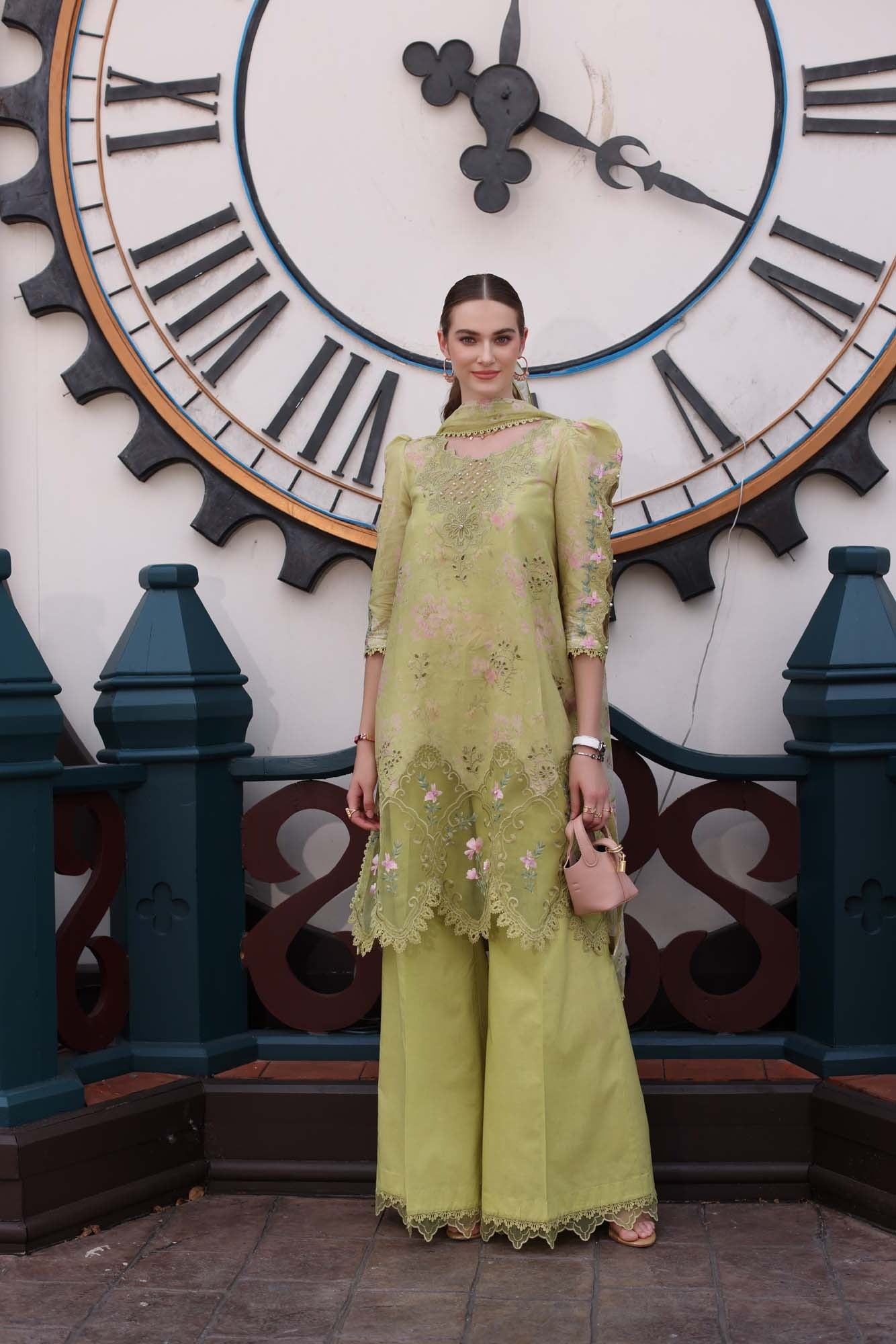D8- Lime Green | Eid Luxe Chikenkari Lawn By Saadia Asad